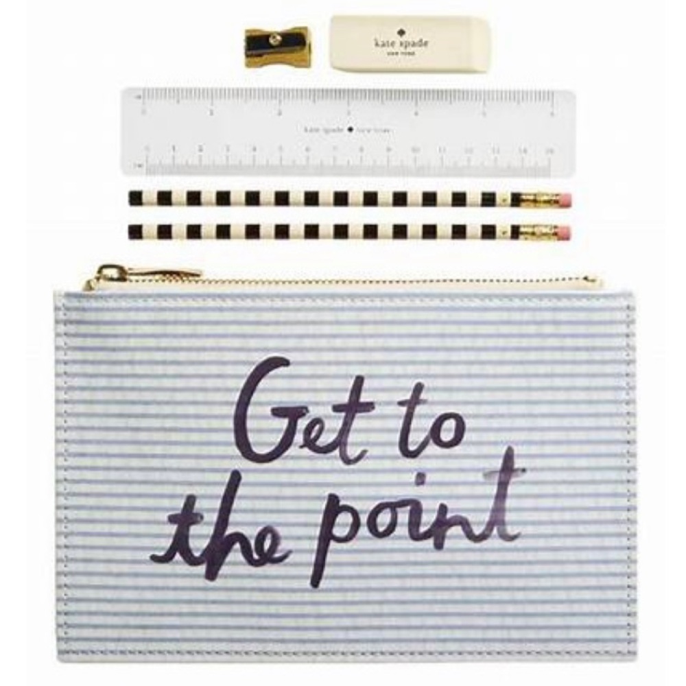 NWT KATE SPADE Get To The Point pencil pouch pencils sharpener eraser ruler